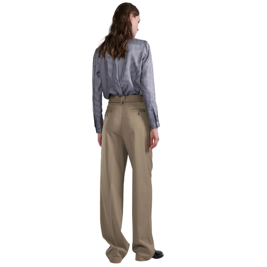 Pantalon taille haute BARBARA BUI gabardine laine stretch camel ceinture poches