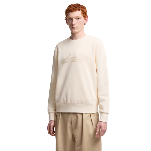 Sweat-shirt MONCLER col rond coton écru broderie logo écriture