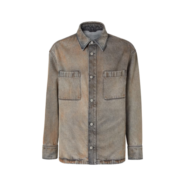 Chemise jean FENDI coton surteint grise bouton métal écusson poches plaquées