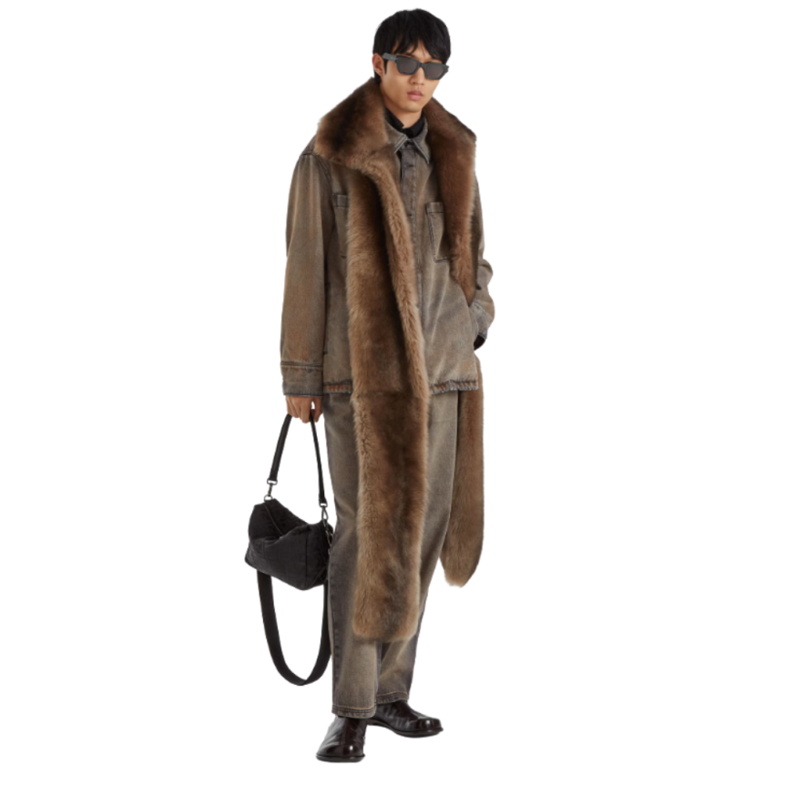 Chemise jean FENDI coton surteint grise bouton métal écusson poches plaquées