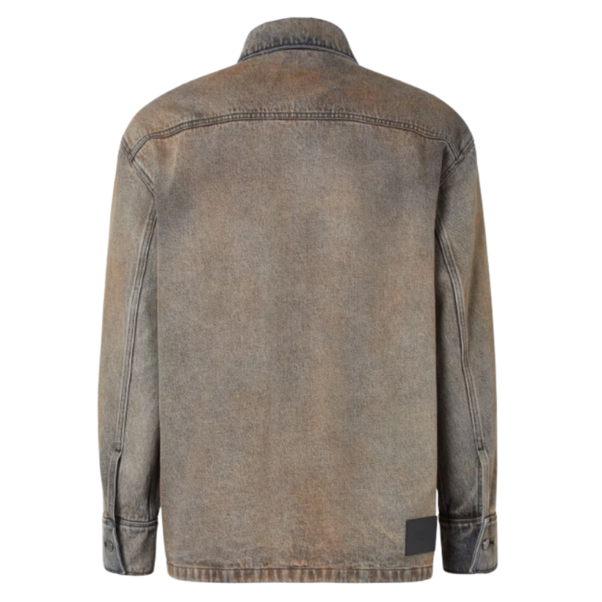 Chemise jean FENDI coton surteint grise bouton métal écusson poches plaquées