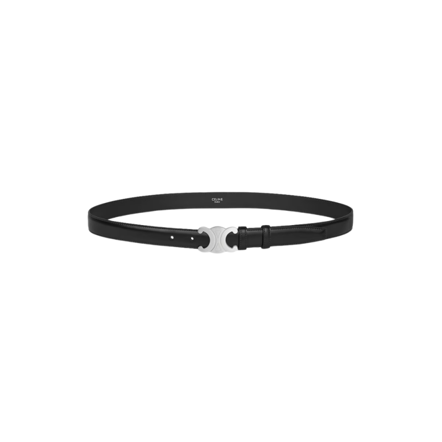 Ceinture CELINE Triomphe cuir taurillon noir boucle argent