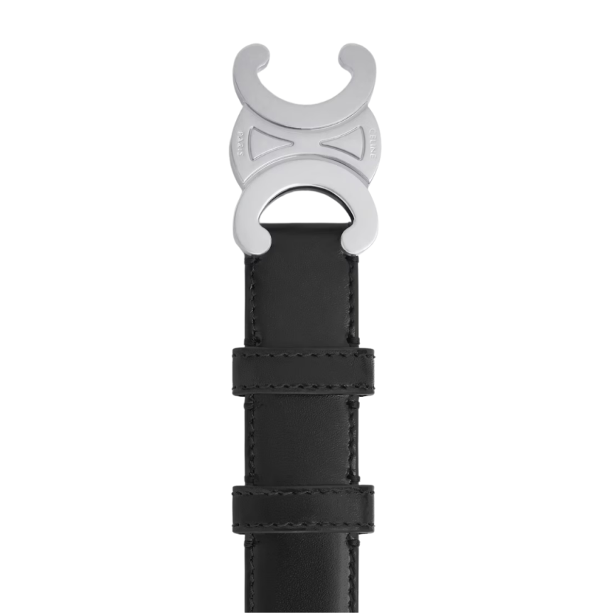 Ceinture CELINE Triomphe cuir taurillon noir boucle argent