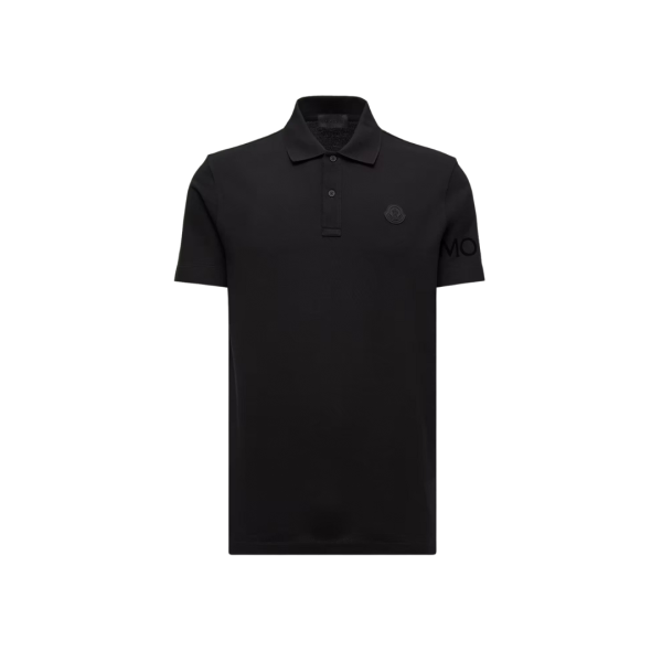 Polo manche courte MONCLER coton piqué noir logo gomme noir écriture dos