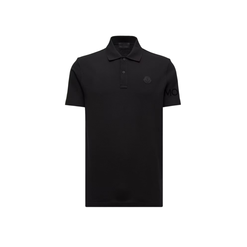 Polo manche courte MONCLER coton piqué noir logo gomme noir écriture dos
