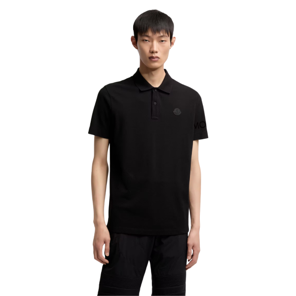 Polo manche courte MONCLER coton piqué noir logo gomme noir écriture dos