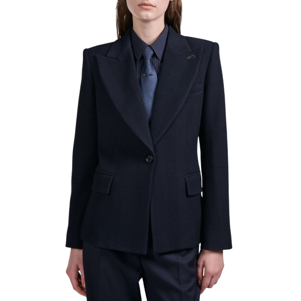Veste costume droite BARBARA BUI un bouton laine chevrons bleu nuit