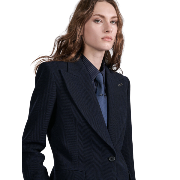Veste costume droite BARBARA BUI un bouton laine chevrons bleu nuit