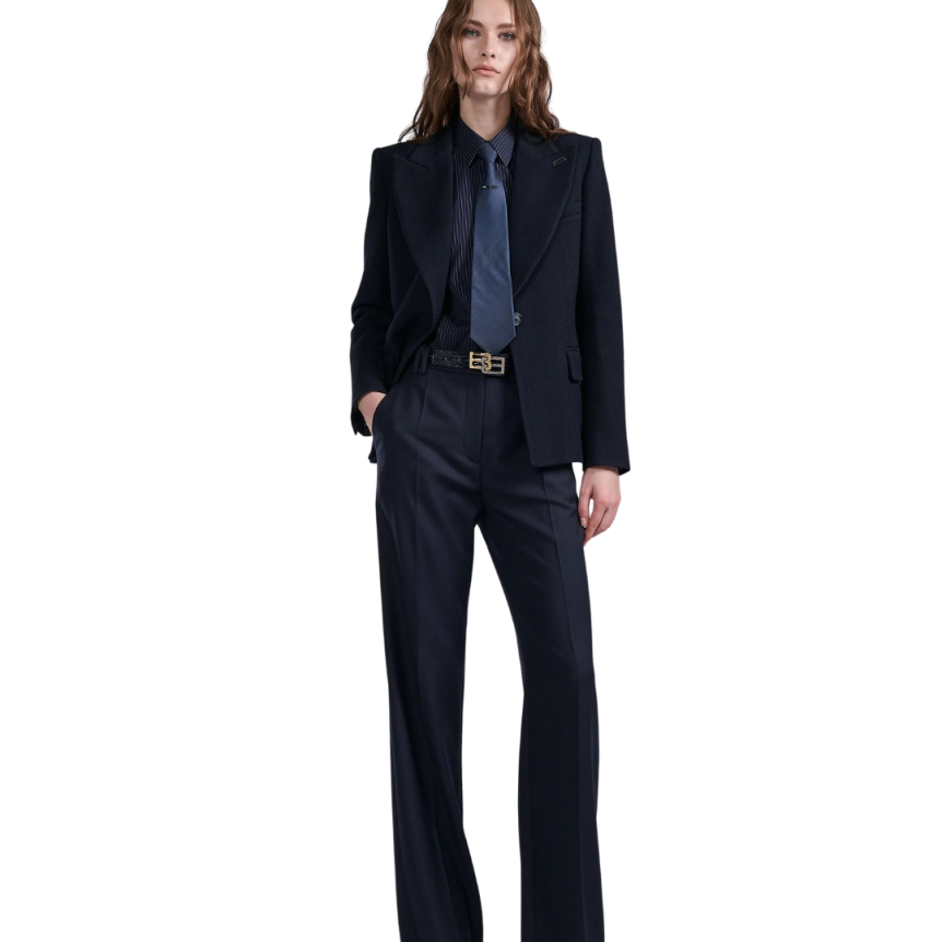 Veste costume droite BARBARA BUI un bouton laine chevrons bleu nuit