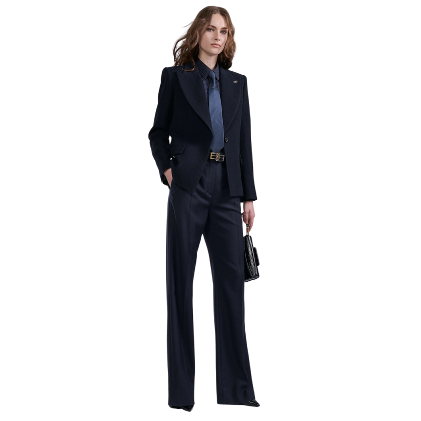 Veste costume droite BARBARA BUI un bouton laine chevrons bleu nuit