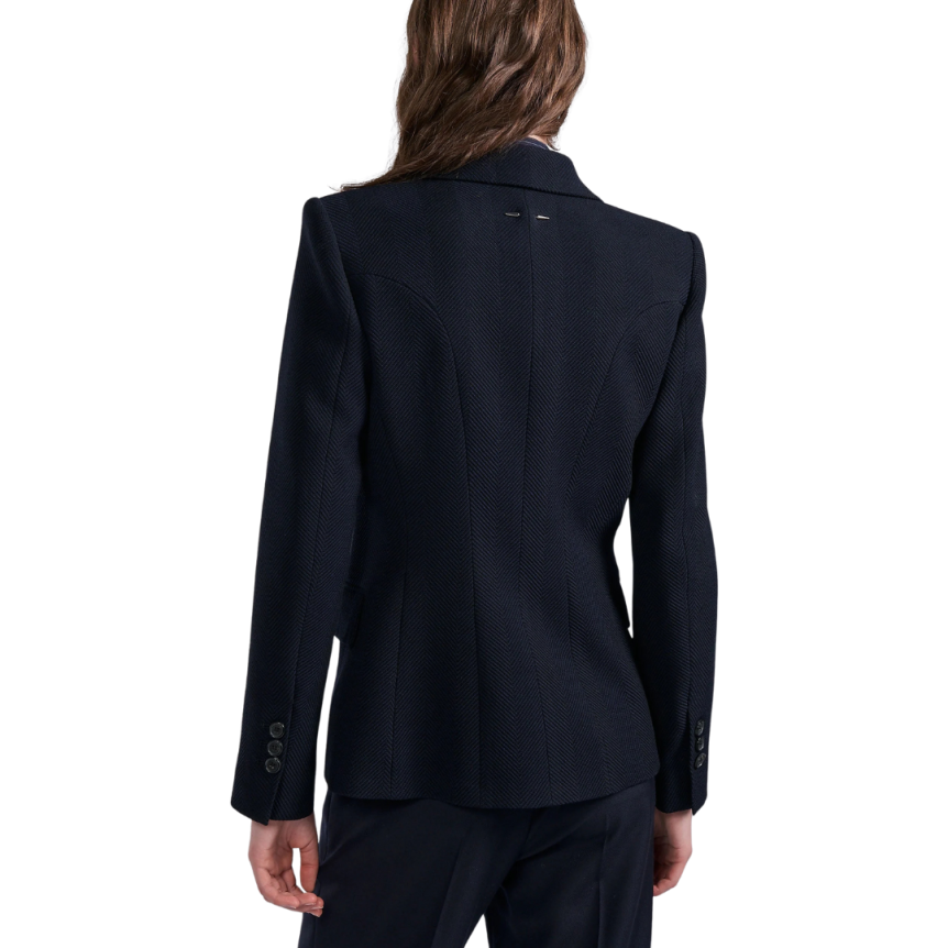 Veste costume droite BARBARA BUI un bouton laine chevrons bleu nuit