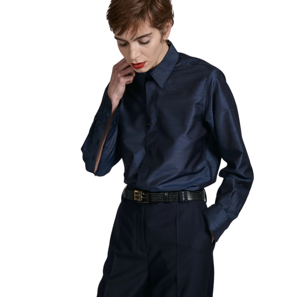 Chemise manche longue BARBARA BUI laine soie bleu nuit piercing