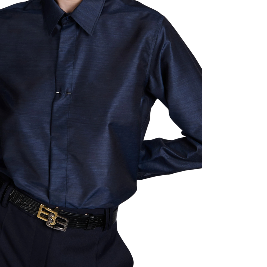 Chemise manche longue BARBARA BUI laine soie bleu nuit piercing