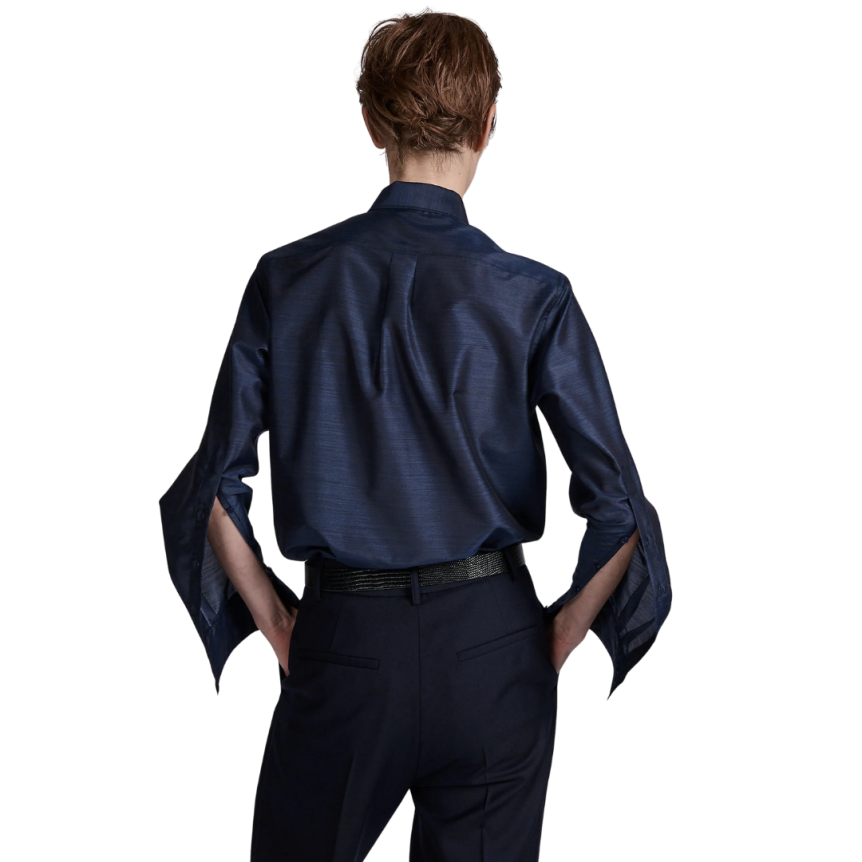 Chemise manche longue BARBARA BUI laine soie bleu nuit piercing