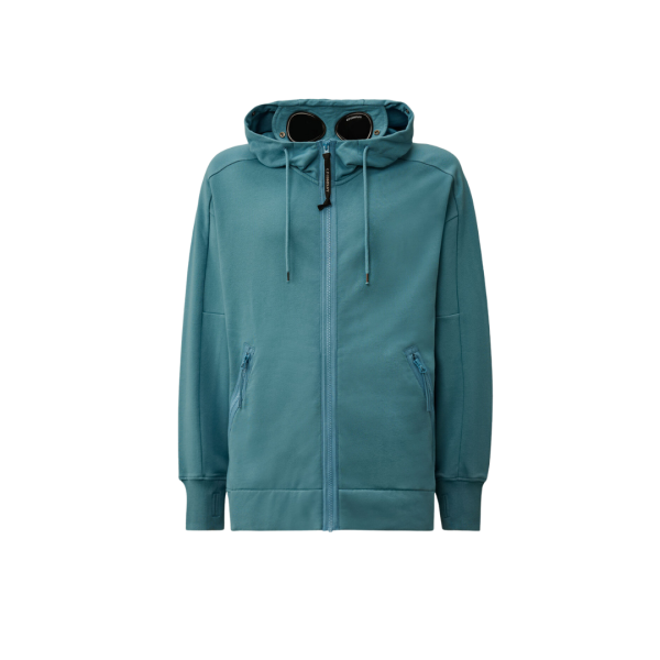 Sweat-shirt CP COMPANY capuche  zippé lunettes polaire coton relief diagonal bleu