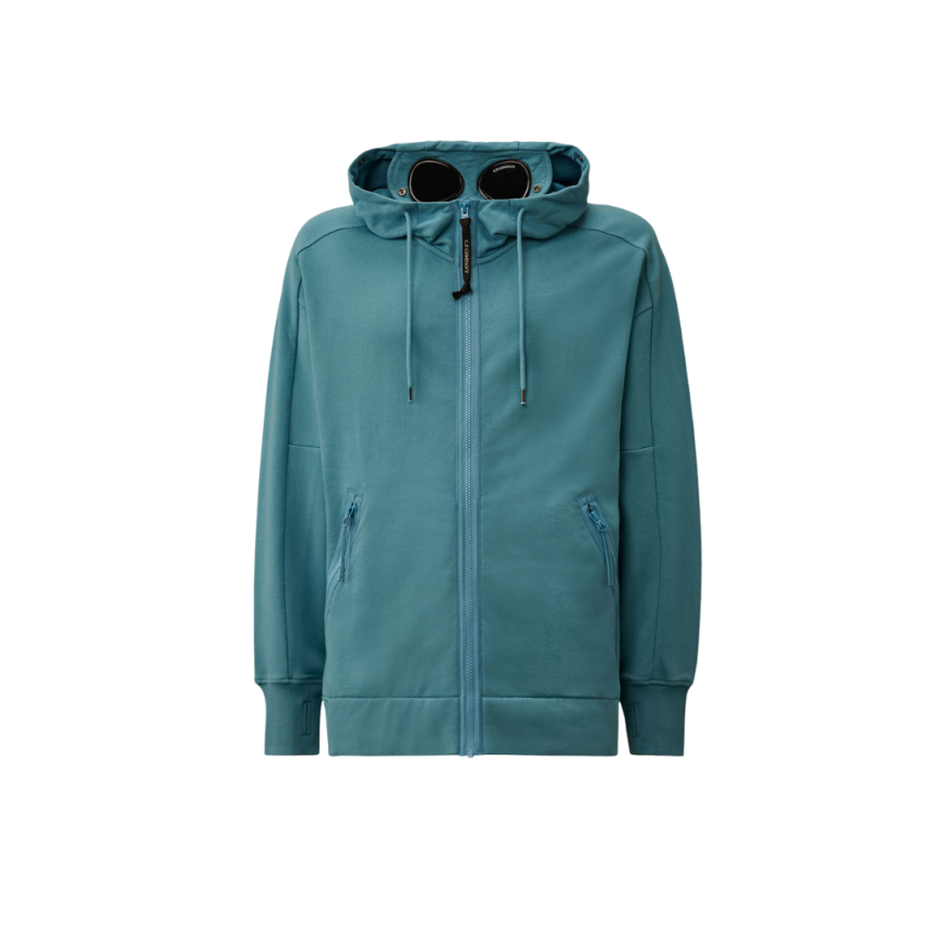 Sweat-shirt CP COMPANY capuche  zippé lunettes polaire coton relief diagonal bleu