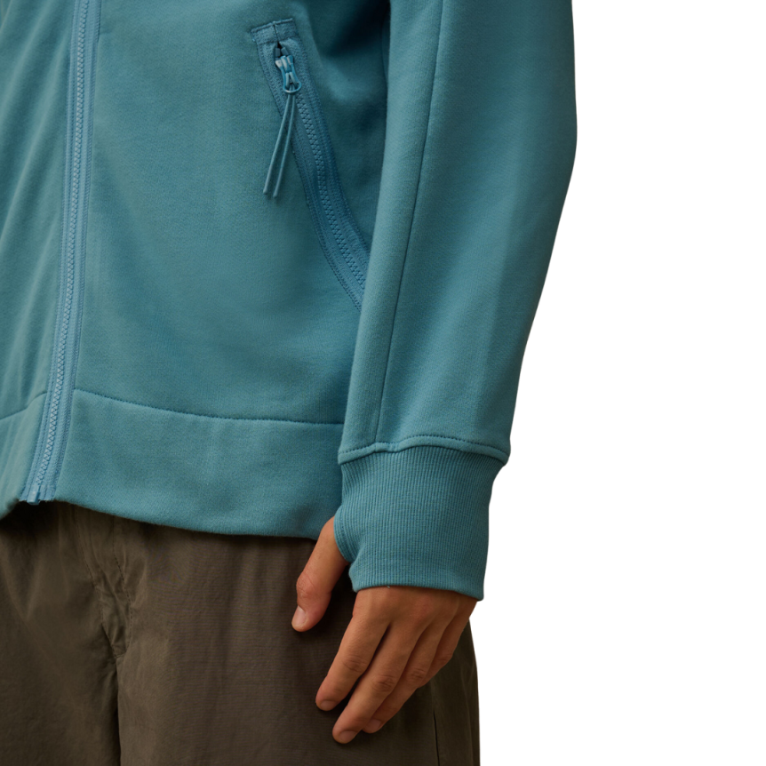 Sweat-shirt CP COMPANY capuche  zippé lunettes polaire coton relief diagonal bleu