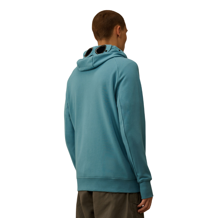 Sweat-shirt CP COMPANY capuche  zippé lunettes polaire coton relief diagonal bleu