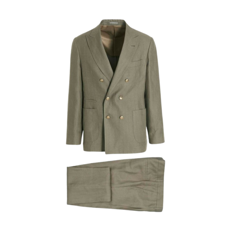 Costume croisé lin vert...