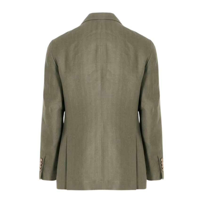 Costume croisé BRUNELLO CUCINELLI lin vert beige boutons dorés