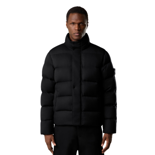 Doudoune STONE ISLAND twill laine vierge noir déperlant Ghost Collection