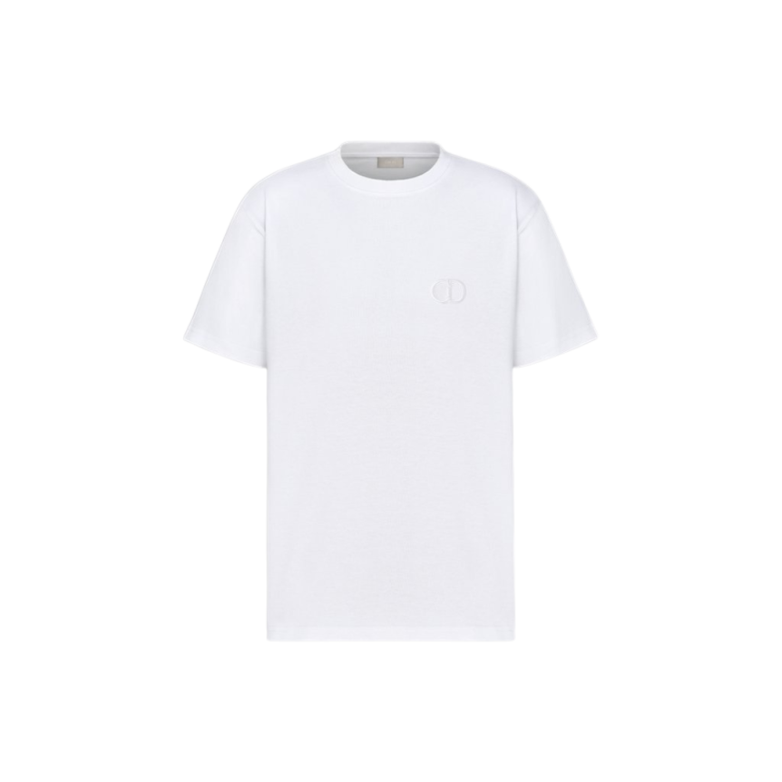 T-shirt DIOR col rond jersey coton blanc broderie CD Icon