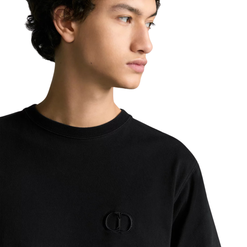 T-shirt DIOR col rond jersey coton noir broderie CD Icon