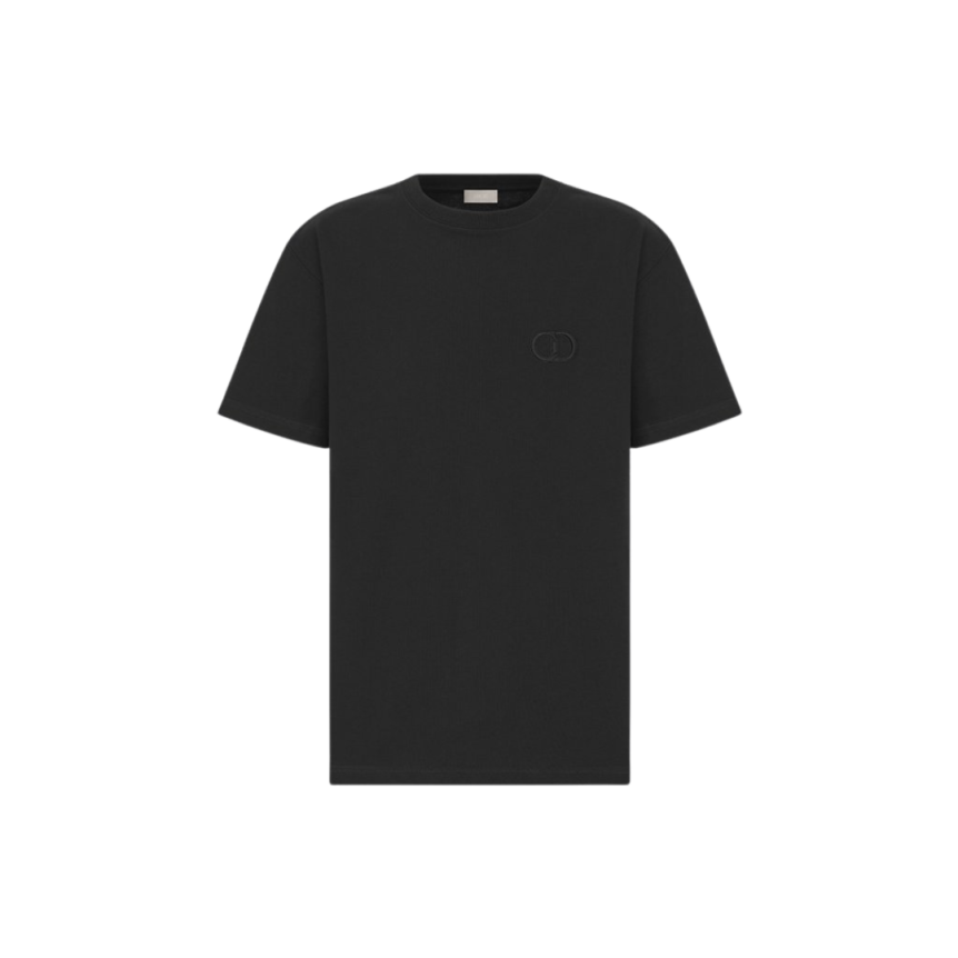 T-shirt DIOR col rond jersey coton noir broderie CD Icon