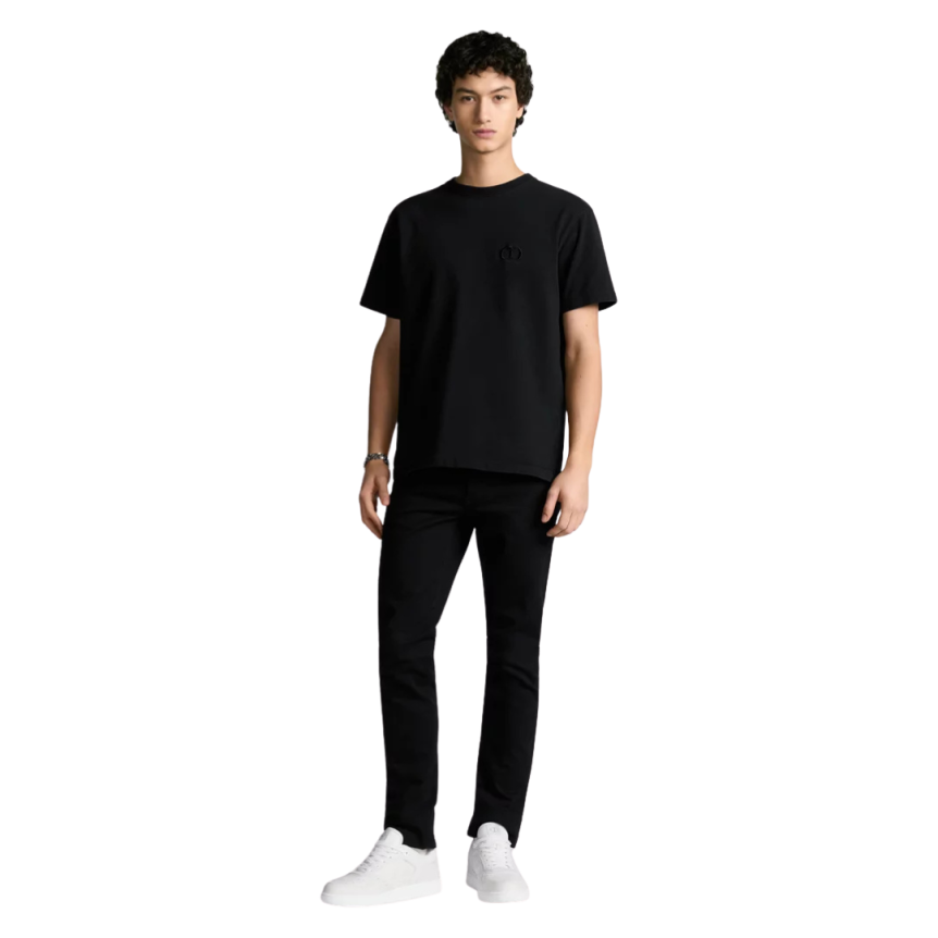 T-shirt DIOR col rond jersey coton noir broderie CD Icon