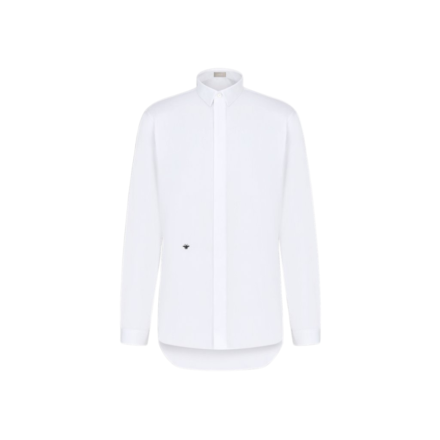Chemise manche longue DIOR popeline coton blanc broderie abeille noir