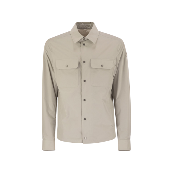 Surchemise MONCLER nylon beige zippée bouton métal poche plaquée logo cuir