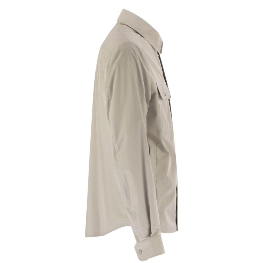 Surchemise MONCLER nylon beige zippée bouton métal poche plaquée logo cuir