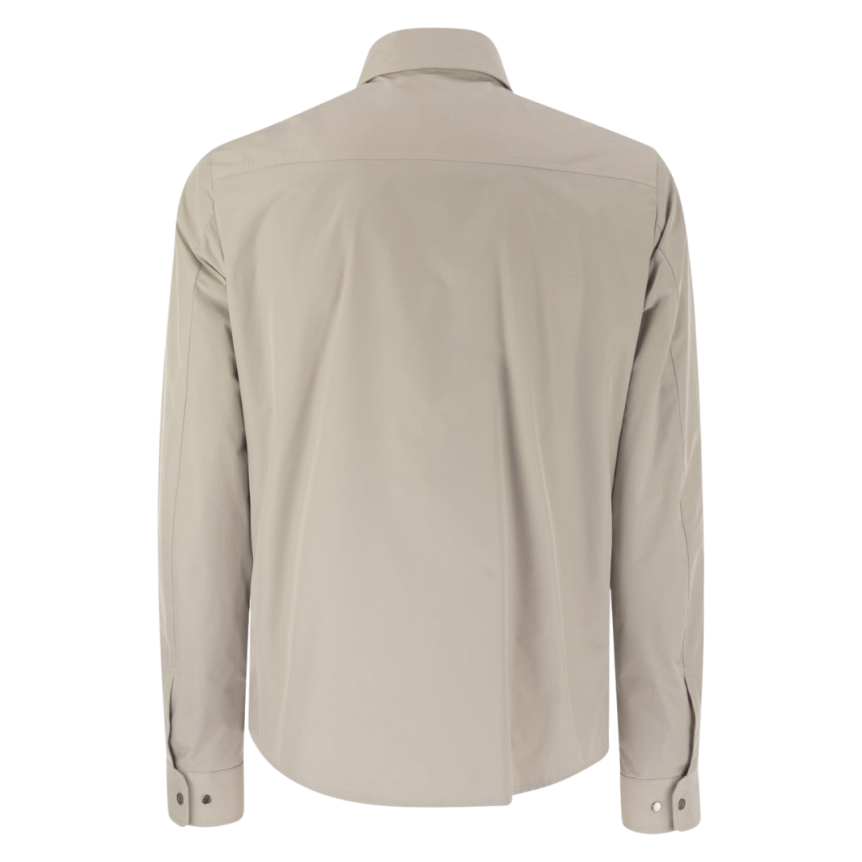 Surchemise MONCLER nylon beige zippée bouton métal poche plaquée logo cuir