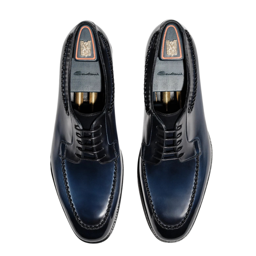 Chaussures derbies SANTONI à lacets cuir bleu marine