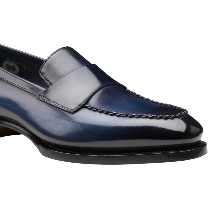 Mocassin SANTONI Penny Collection Meraviglia Edition limitée cuir bleu marine surpiqures