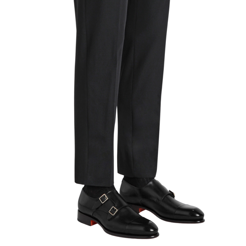 Chaussure à double boucle SANTONI cuir patiné noir Essentials