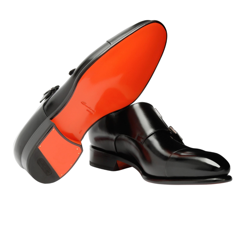 Chaussure à double boucle SANTONI cuir patiné noir Essentials