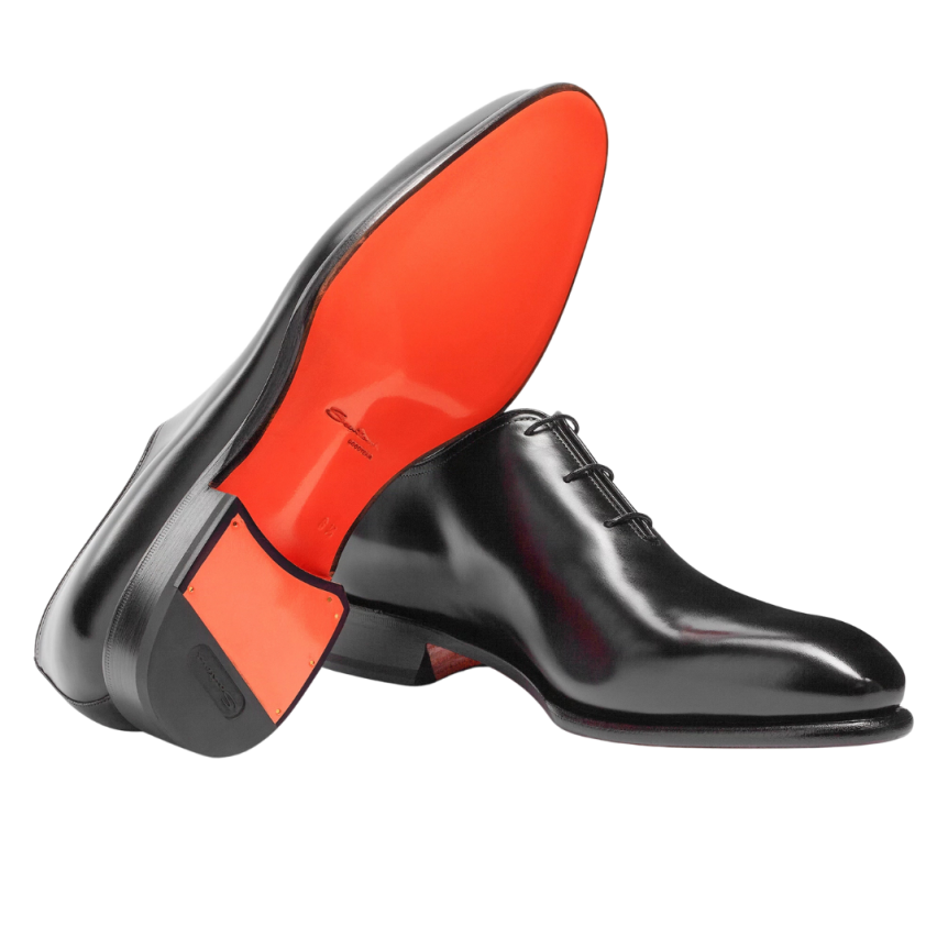 Chaussure à lacets SANTONI Richelieu cuir patiné noir Essentials