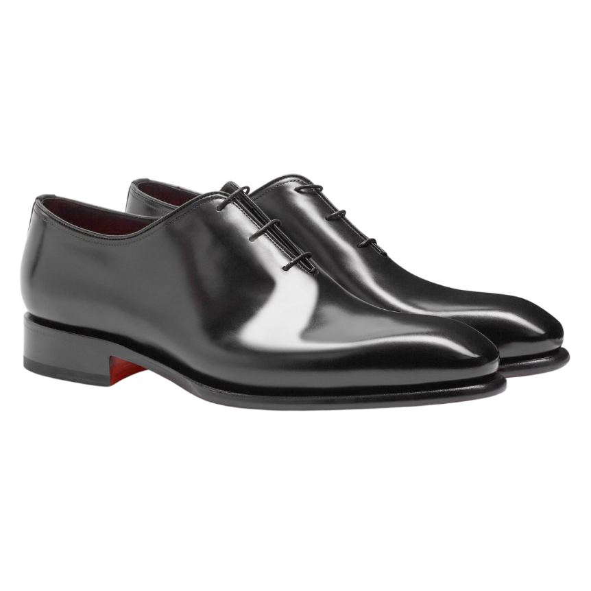 Chaussure à lacets SANTONI Richelieu cuir patiné noir Essentials