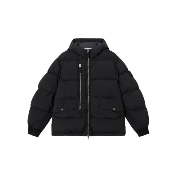 Parka doudoune déperlante à capuche STONE ISLAND nylon noir Econyl poches zippées