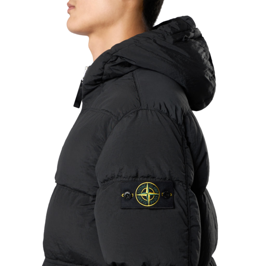 Parka doudoune déperlante à capuche STONE ISLAND nylon noir Econyl poches zippées