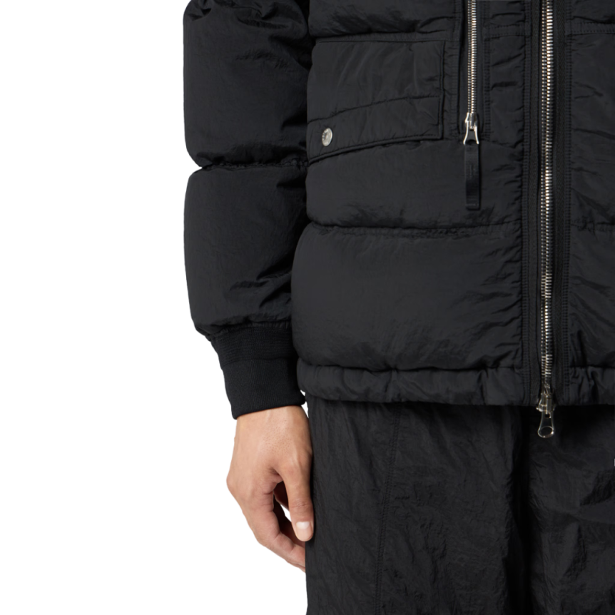 Parka doudoune déperlante à capuche STONE ISLAND nylon noir Econyl poches zippées