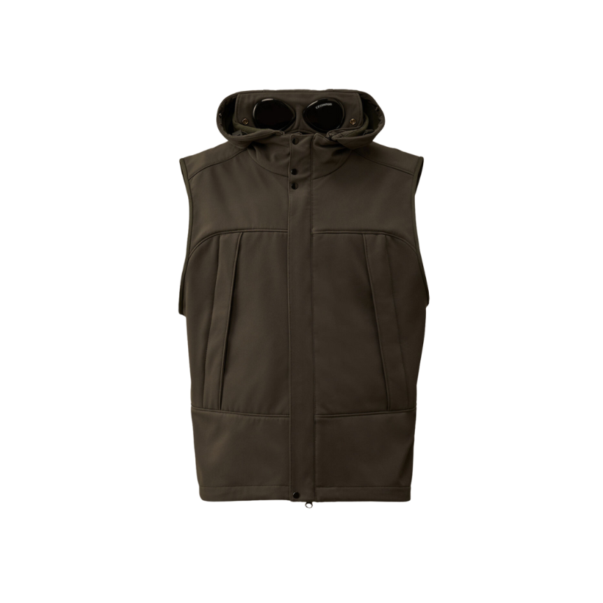 Gilet sans manche CP COMPANY capuche Goggle lunettes C.P. Shell-R kaki