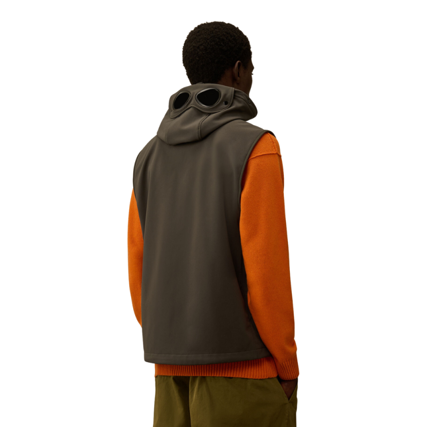 Gilet sans manche CP COMPANY capuche Goggle lunettes C.P. Shell-R kaki