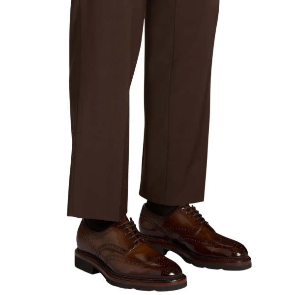 Chaussures à lacets SANTONI Derby cuir marron perforation Brogue bout fleuri