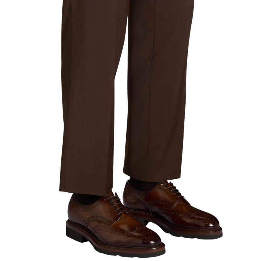 Chaussures à lacets SANTONI Derby cuir marron perforation Brogue bout fleuri