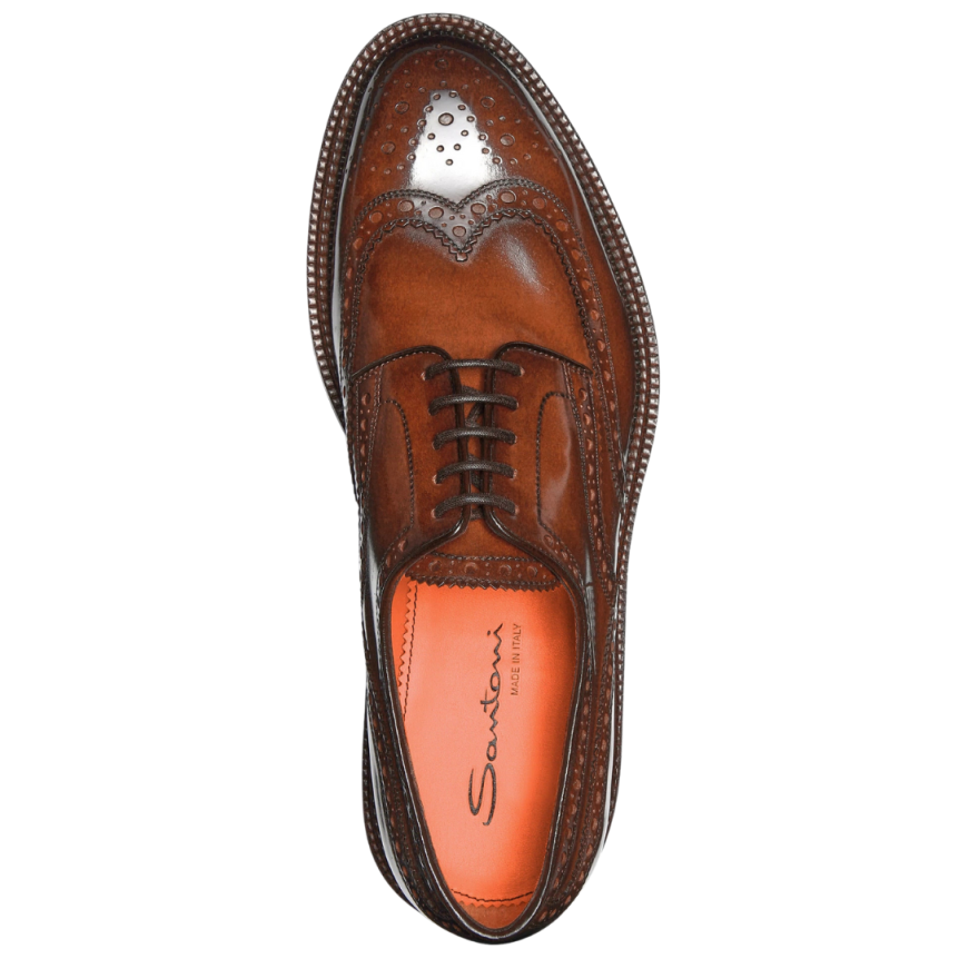 Chaussures à lacets SANTONI Derby cuir marron perforation Brogue bout fleuri