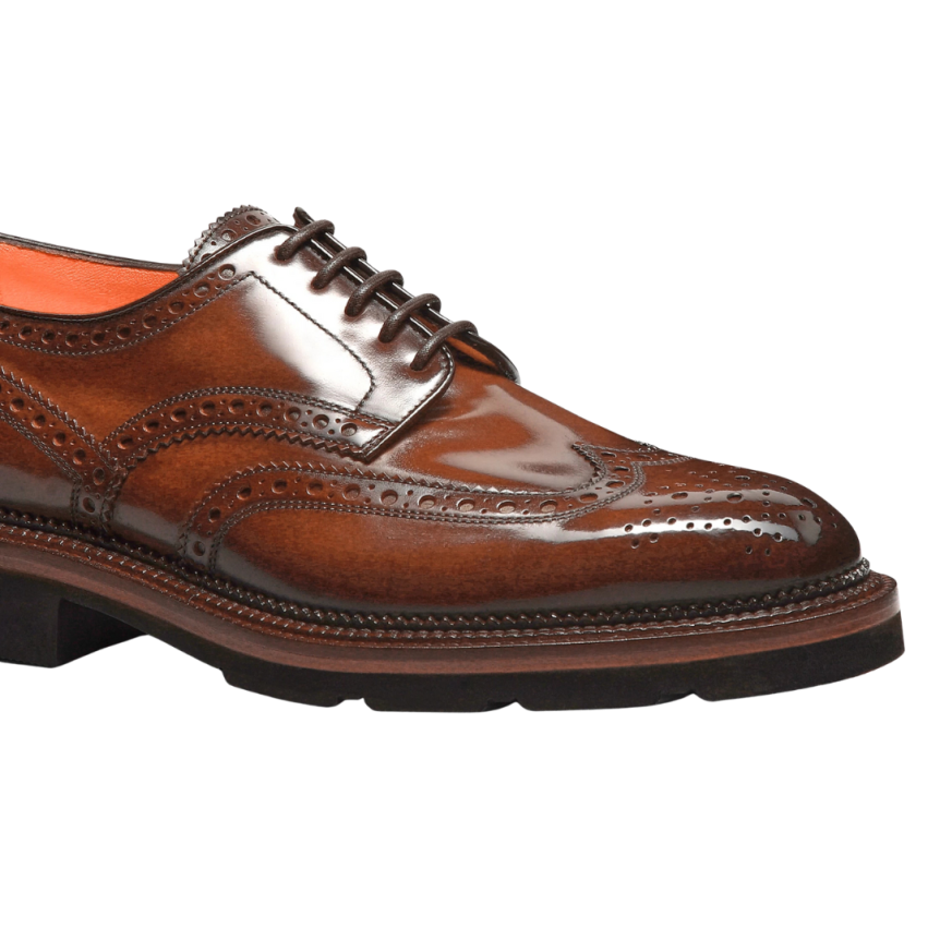 Chaussures à lacets SANTONI Derby cuir marron perforation Brogue bout fleuri