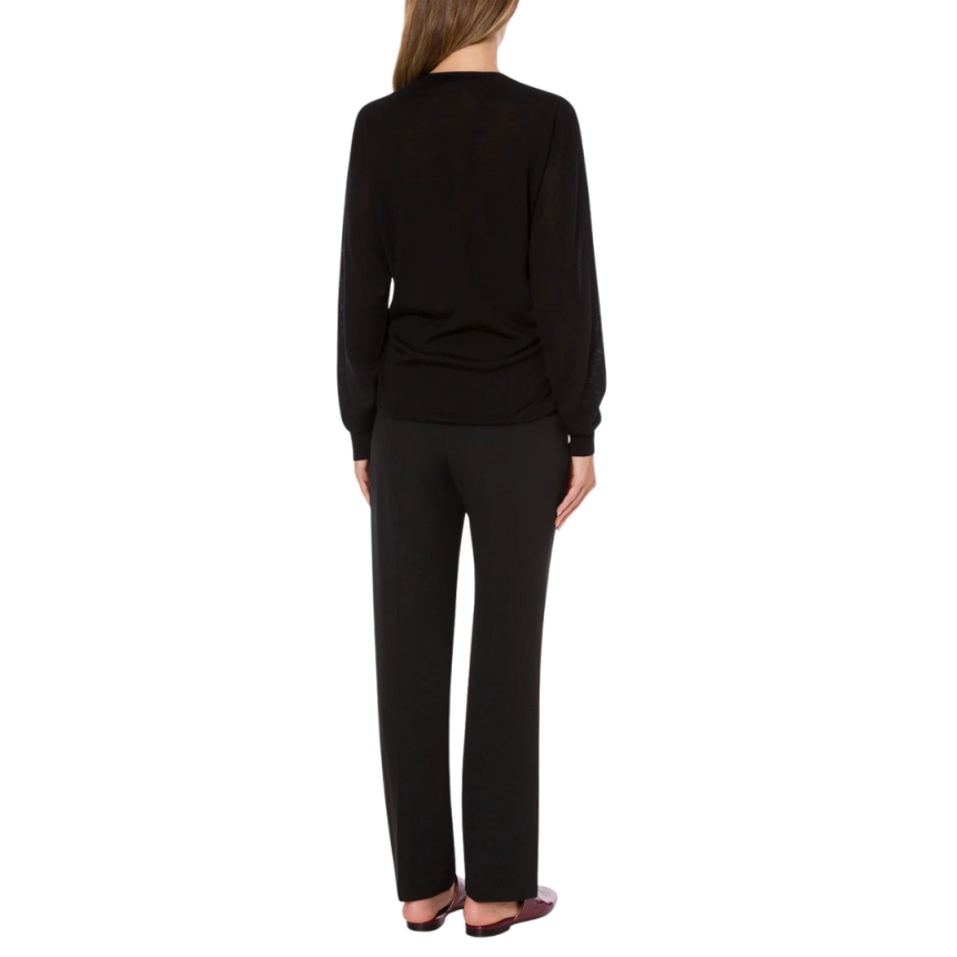 ALBERTA FERRETTI Pull long col V laine cachemire noir broderie fleurs