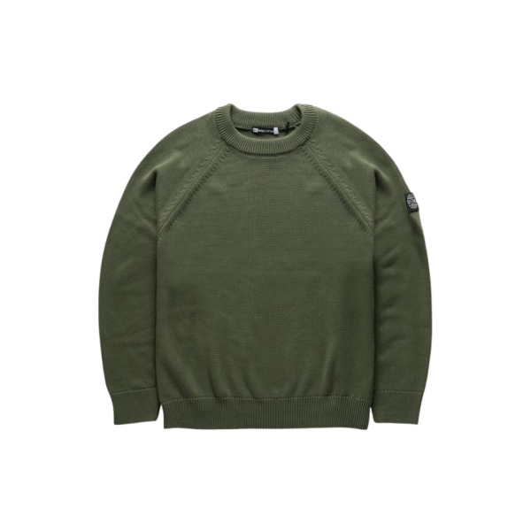 Pull col rond ST95 Bolsena coton kaki logo silicone manche